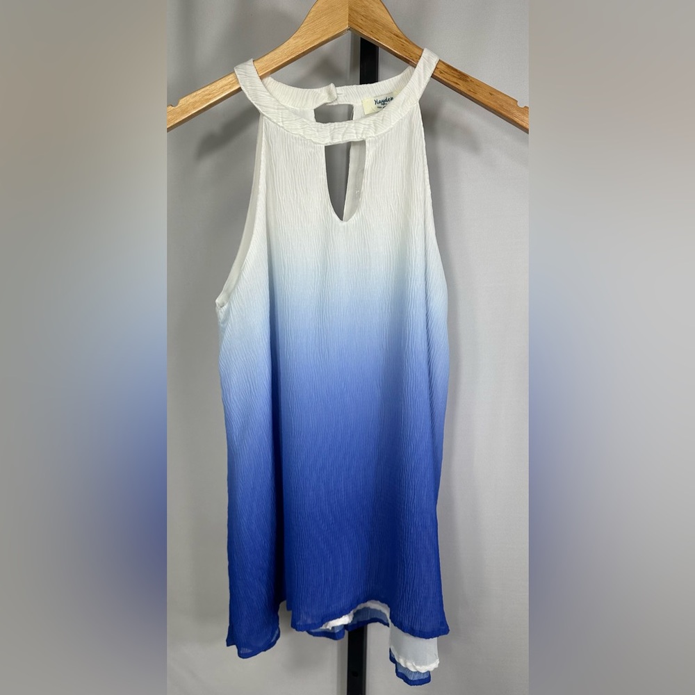 NWOT HAYDEN LA | White to Blue Ombré Keyhole Blouse- Size Small